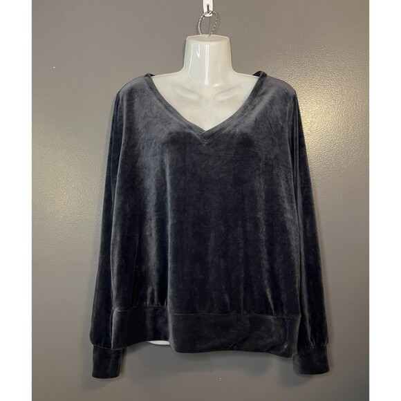 Soma WKND Pullover Womens Large Gray Velour V Neck Lounge Sweatshirt Top Soft - Picture 1 of 6